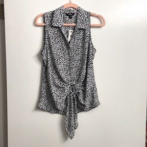 Express Dalmatian Dot Tie Front Sleeveless Blouse NWT